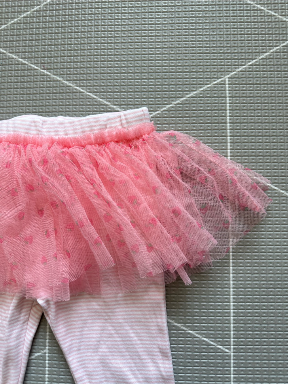 Pink Tulle Tutu Leggings in ditsy strawberry print,9 months•••Girly fruit print